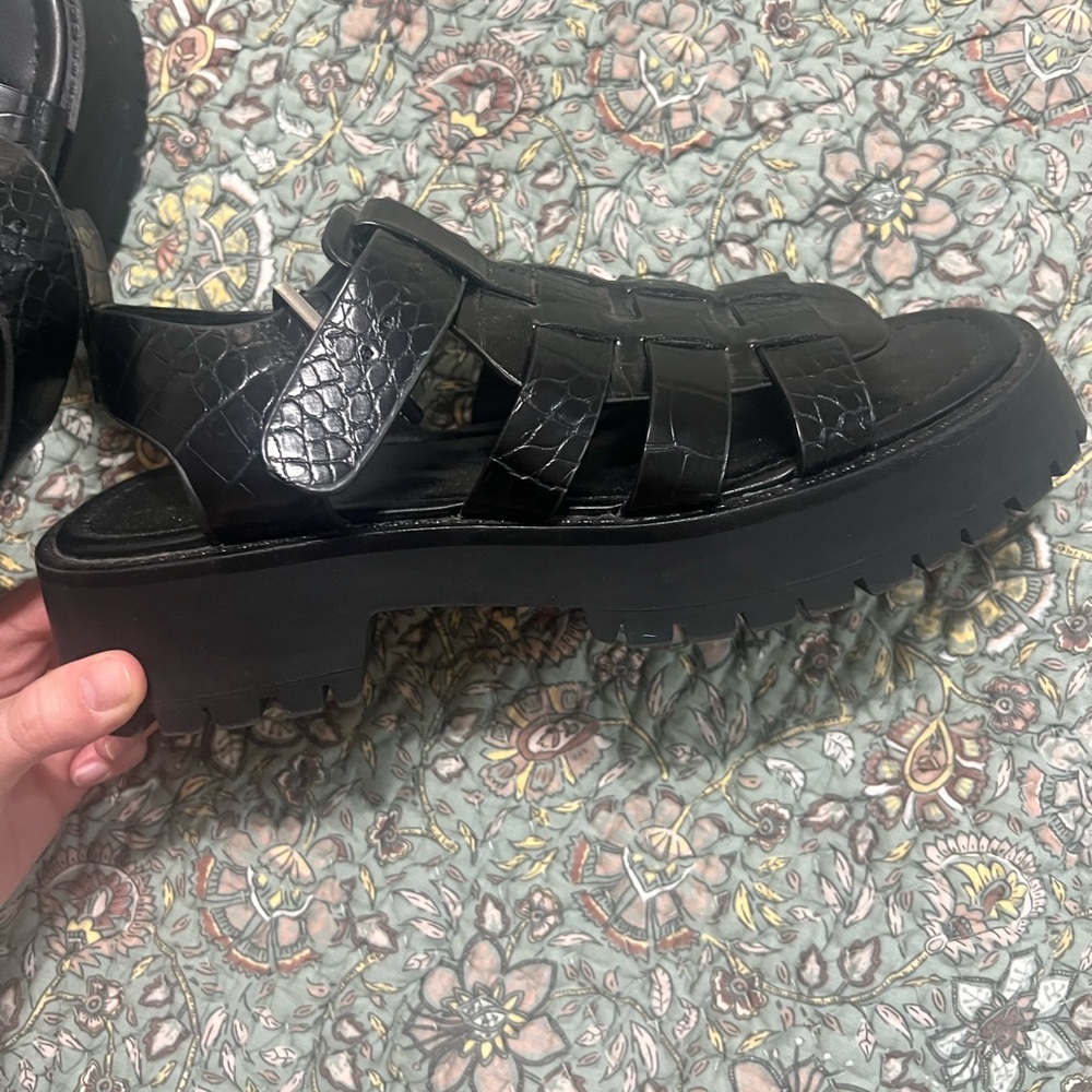 ASOS Black Croc-Effect Chunky Fisherman Sandals with Buckle - Picture 2 of 7